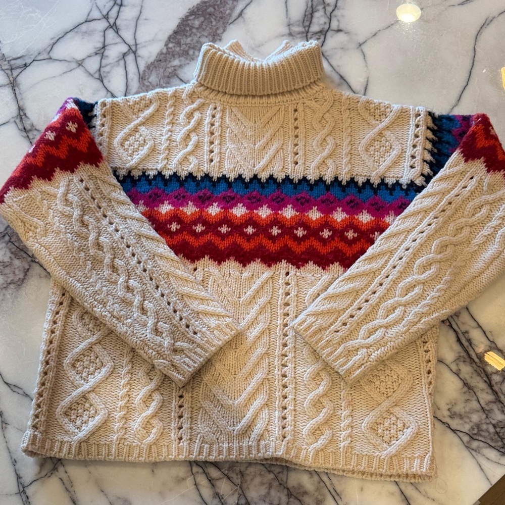 rag & bone Cream and Red Cable Knit Sweater